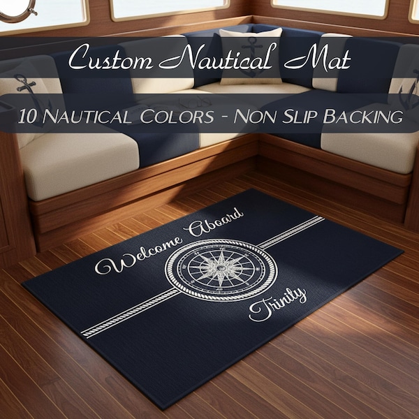 Personalized Boat Welcome Mat, Custom Nautical Outdoor Boat Rug, Boat Gifts, Nautical Rug, Boat Decor Accessories, Boat Owner Gifts, Yacht