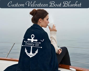 Personalized Boat Name Throw Blanket, Nautical Boat Gifts, Boat Bedding, Boat Accessories, Nautical Bedding, Boat Owner Gift, Yacht Blanket