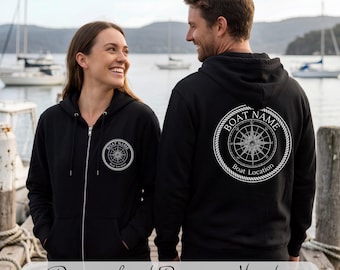 Personalized Nautical Boat Name Zip Hoodie, Boat Accessories, Boat Captain Gifts, Sailing Sweatshirt, Boat Dad Clothes, Sailing Gifts