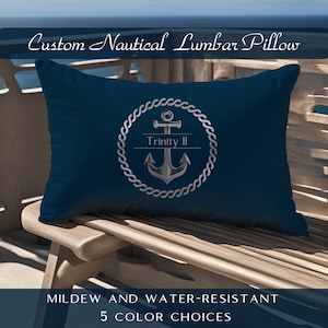 Boat Lumbar Throw Pillow, Personalized Boat Gifts, Boat Owner Gift, Boat Accessories, Boat Bedding, Boat Name, Yacht Bedding, Boat Cushion