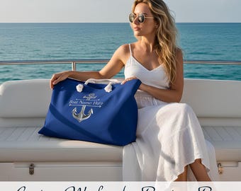 Personalized Boat Name Weekender Bag, Nautical Boating Gifts, Nautical Overnight Bag, Yacht or Sailing Bag, Boat Accessories