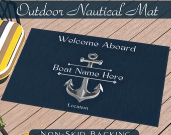 Boat Owner Gifts, Boat Gifts, Boat Welcome Mat, Welcome Aboard Mat, Boat Accessories, Boat Name Gift, Nautical Mat, Yacht Mat, Sailboat Gift