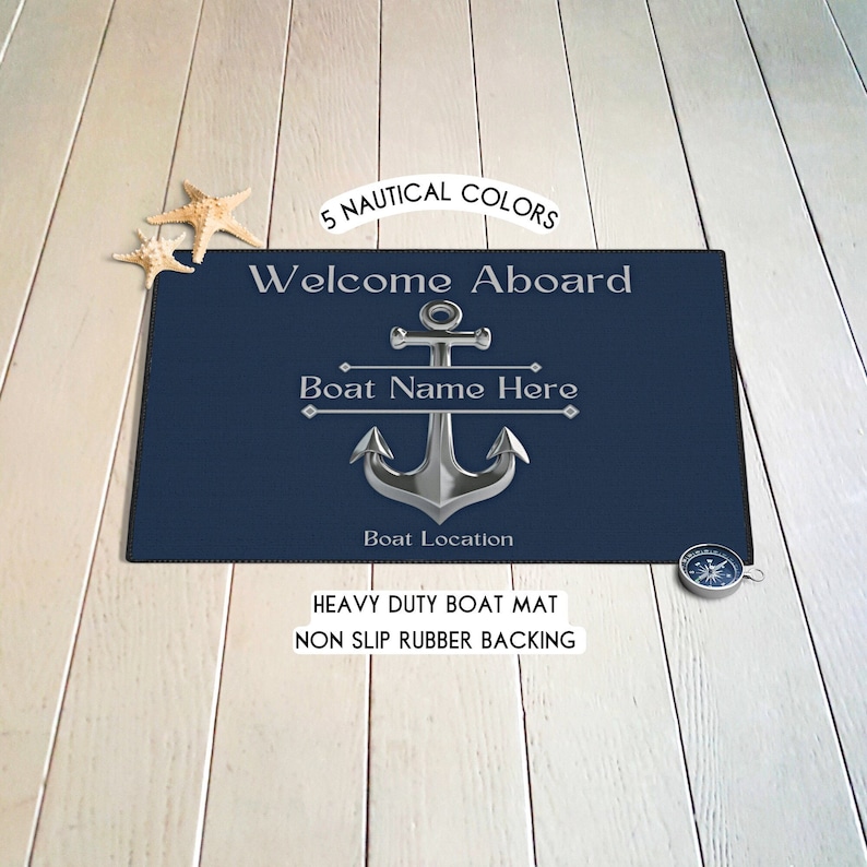 Boat Name Mat Personalized, Custom Boat Gift Ideas, Boat Accessories, Welcome Aboard, Boating Gifts, Nautical Mat, Yacht Gifts, Sailing Gift image 1