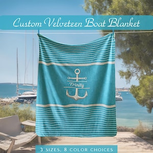 Boat Name Blanket, Personalized Boat Gifts, Boat Bedding, Yacht Bedding, Nautical Blanket, Boat Owner Gifts, Boat Accessories, Boat Decor