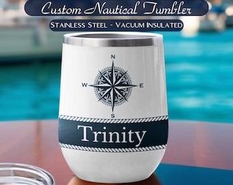 Personalized Nautical Boat Name Tumbler, Custom Boat Owner Gifts, Sailing and Yacht Accessories, Nautical Drink Cup, Nautical Boat Gift