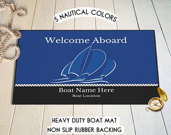 Personalized Welcome Boat Mat, Boating Accessories, Custom Boat Gifts, Boat Owner Gifts, Sailboat Mat, Sailing Gifts, Boaters Gifts, Sailor