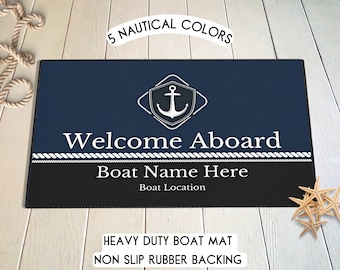 Personalized Welcome Aboard Boat Mat, Custom Boat Gift, Boat Accessories, Welcome Mat For Boat, Boat Owner Gift Ideas, Boater Gift, Boat Rug