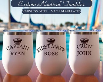 Personalized Boat Captain Insulated Tumbler, Custom Boat Gifts, Boat Accessories, Captain and First Mate Tumbler, Boating Custom Cup