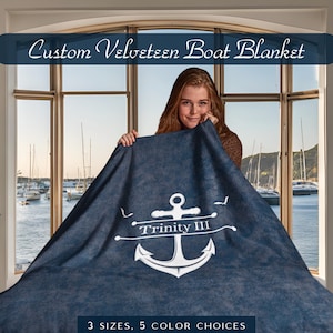 Personalized Boat Name Throw Blanket, Nautical Boat Gift, Boat Bedding, Boat Accessories, Nautical Bedding, Boat Owner Gift, Yacht Blanket