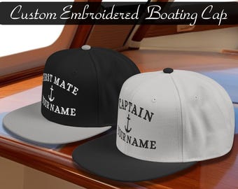 Personalized Embroidered Captain Hat, Custom Boating Gifts, Boat Accessories, Boat Captain Gift, Nautical Snapback Hat