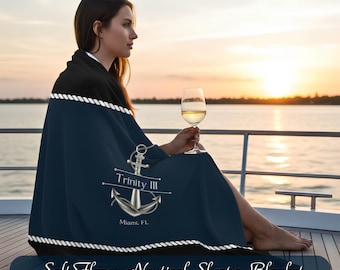 Personalized Plush Sherpa Boating Blanket, Custom Boat Gifts, Boat Accessories, Boat Bedding, Nautical Decor, Nautical Gifts, Yacht Bedding