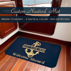 Custom Boat Welcome Mat, Personalized Boat Gifts, Welcome Aboard Mat, Boat Accessories, Boat Owner Gift, Nautical Mat, Boat Rug, Yacht Mat