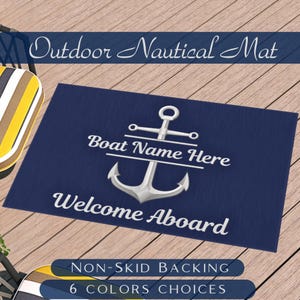 Boat Welcome Mat, Personalized Boat Gifts, Boat Accessories, Boat Owner,  Welcome Aboard, Boat Name Gift, Nautical Door Mat, Yacht, Sailboat