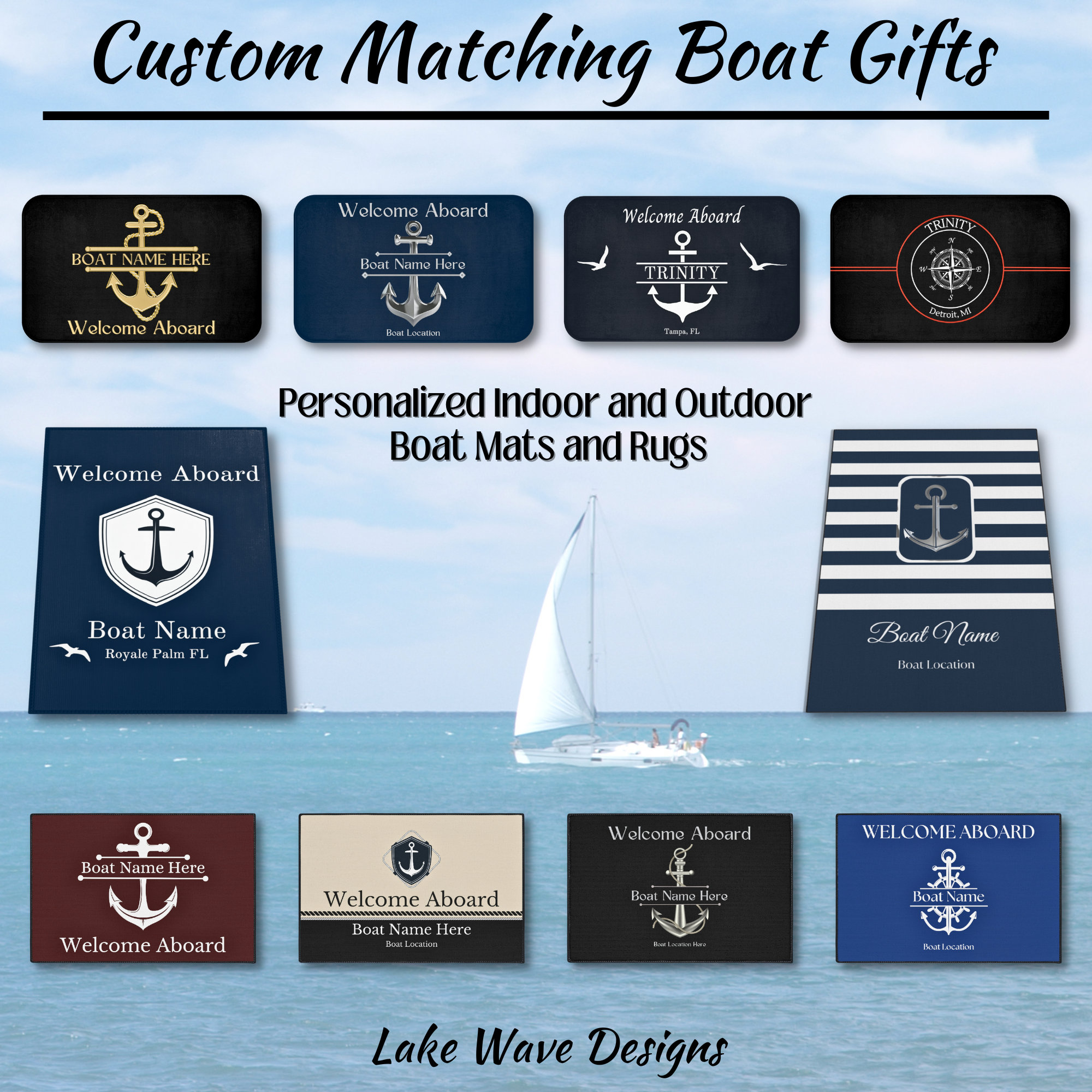 Custom Boat Mat, Boat Gifts Personalized, Boat Accessories