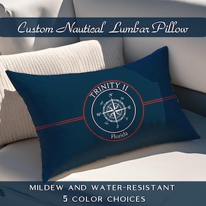 Boat Lumbar Pillow, Personalized Boat Gift Ideas, Boat Bedding, Boat Accessories, Nautical Pillow, Nautical Decor, Yacht Bedding, Boat Owner