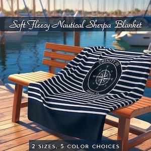 Personalized Boat Sherpa Throw Blanket, Boat Gifts, Boat Accessories, Boat Owner Gift, Nautical Blanket, Yacht Boat Bedding, Boating Blanket