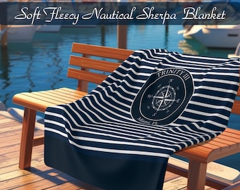 Personalized Boat Sherpa Throw Blanket, Boat Gifts, Boat Accessories, Boat Owner Gift, Nautical Blanket, Yacht Boat Bedding, Boating Blanket