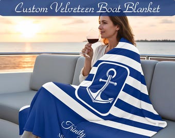 Personalized Yacht & Sailboat Blanket, Custom Boat Blanket, Boat Gifts, Boat Accessories, Boat Name Blanket, Boat Owner Gift, Boat Bedding