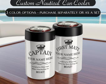 Custom Nautical Can Cooler, Personalized Boat Captain Gift, Funny Boating Gift, Boat Accessories, Boating Gift