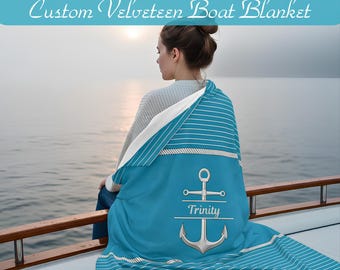 Couverture nautique personnalisée en velours côtelé pour bateau, Jeté d'ancre personnalisé, Literie de bateau, Accessoires de bateau, Couverture nautique