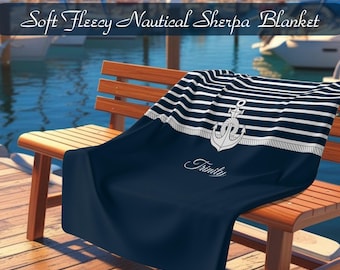 Personalized Nautical Sherpa Blanket, Custom Boat Gifts, Boat Name Throw, Nautical Bedding, Boating Blanket, Boat Accessories