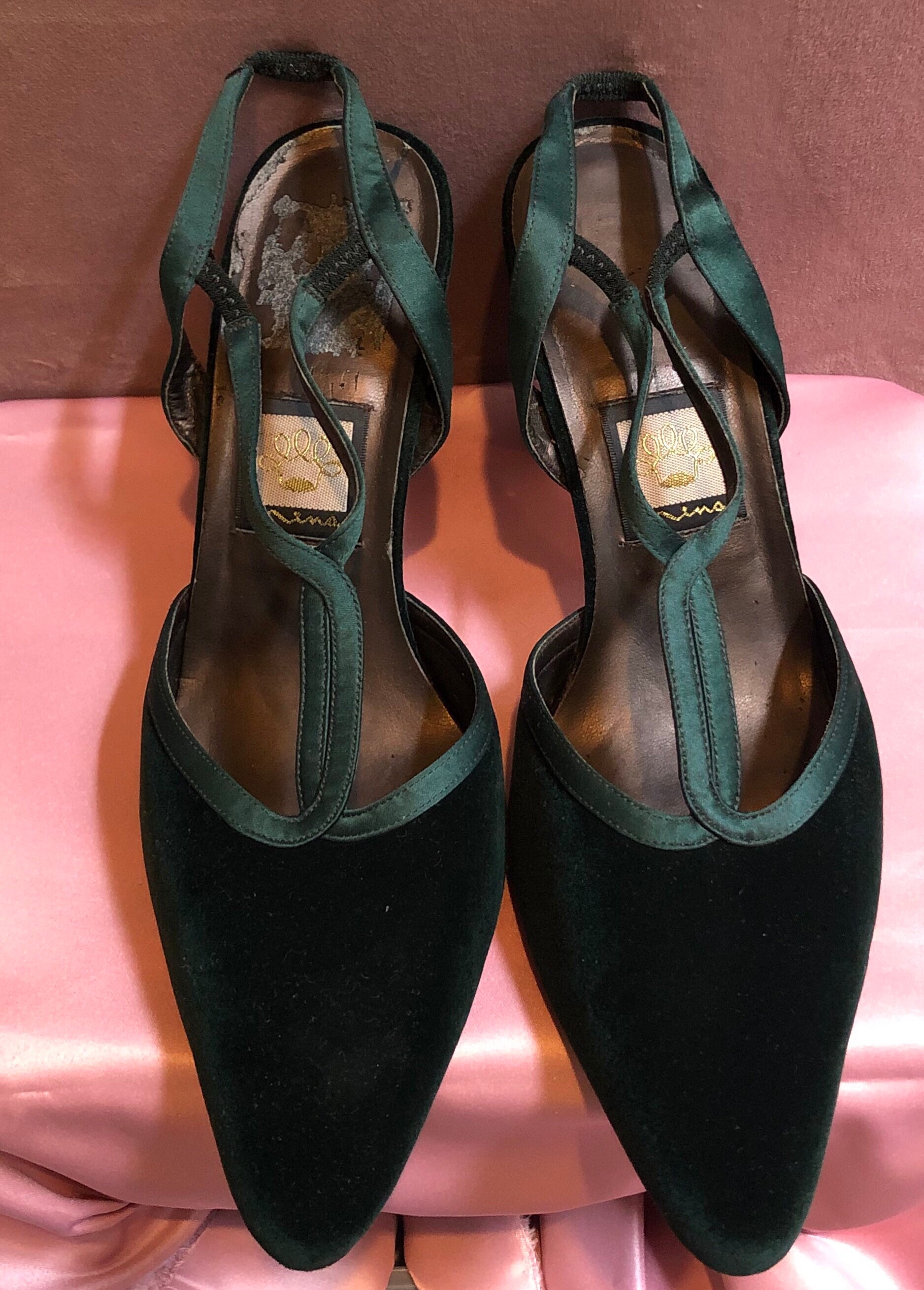 Vintage Velvet Green Nina Heels Size 10 | Etsy