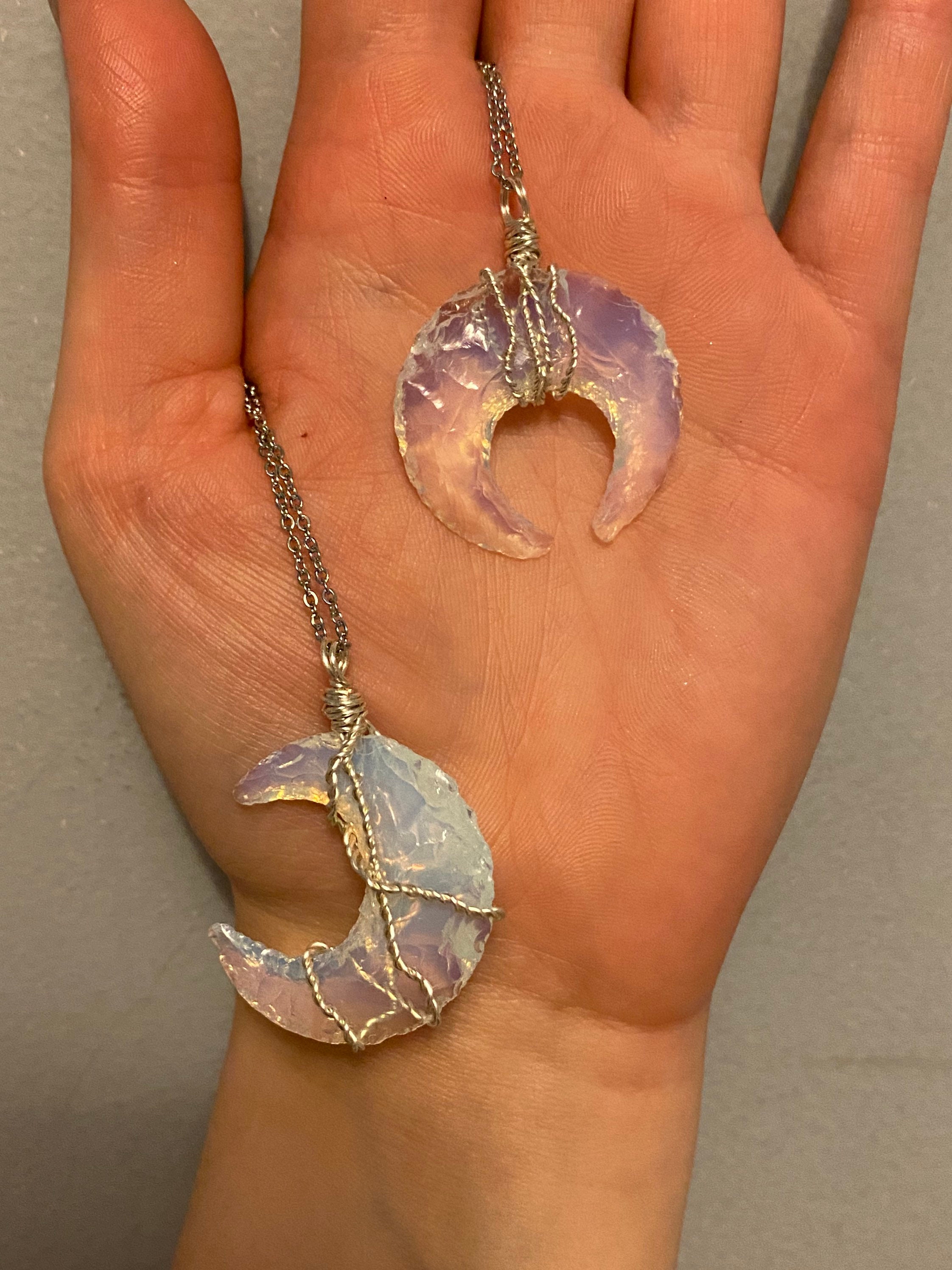 Crystal Moon Necklace Opal Moon Witch Moon Necklace
