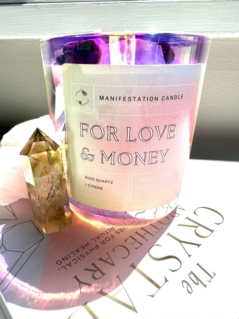 Love Spell Candle Manifestation Candle Self Love Candle Crystal Candle Intention Candle image 1