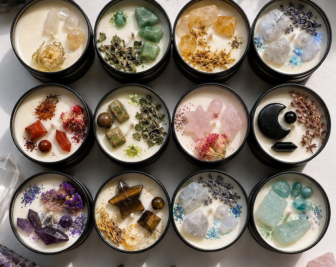 Zodiac Candle Gift Scented Soy Wax with Crystal Charms