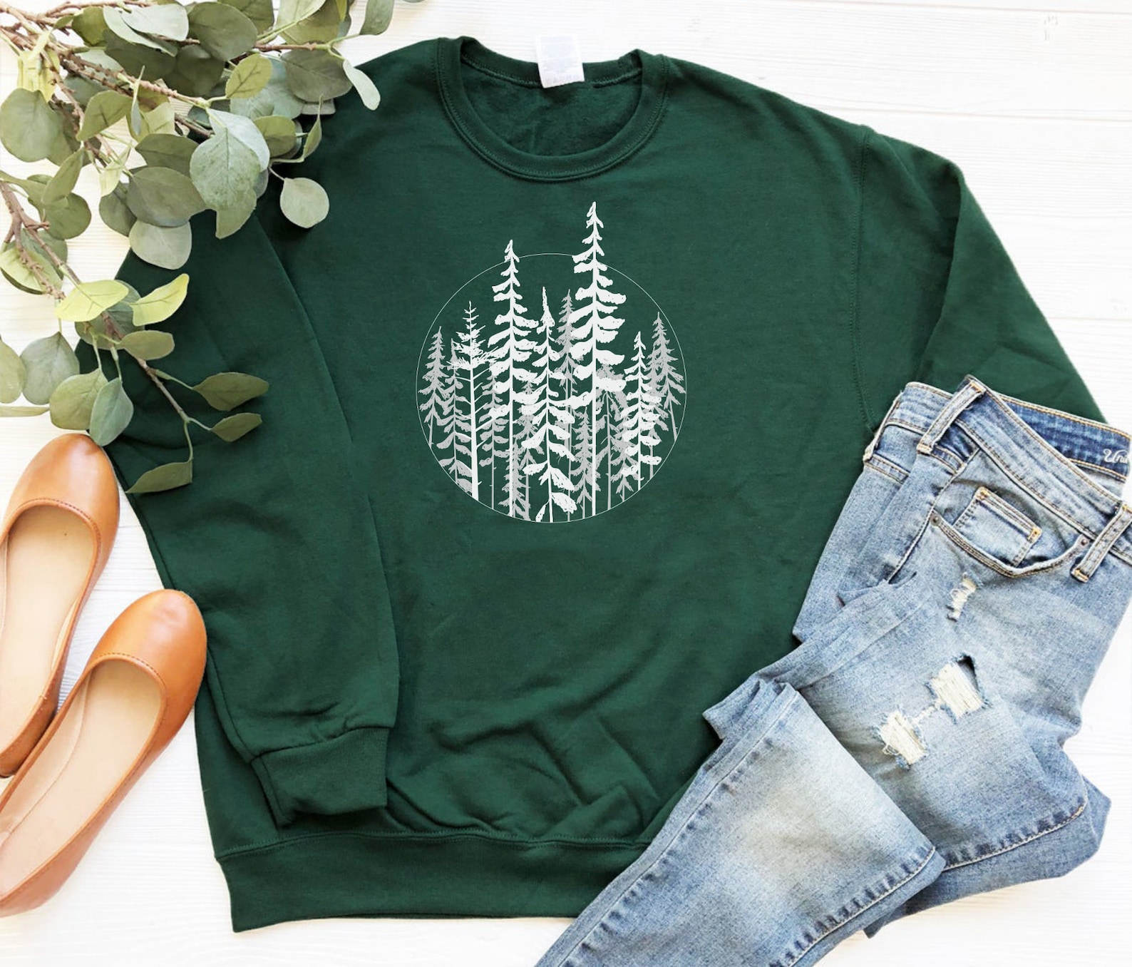 Skinny Pine Tree Sweatshirt Rustic Forest Sweater Adventure Etsy