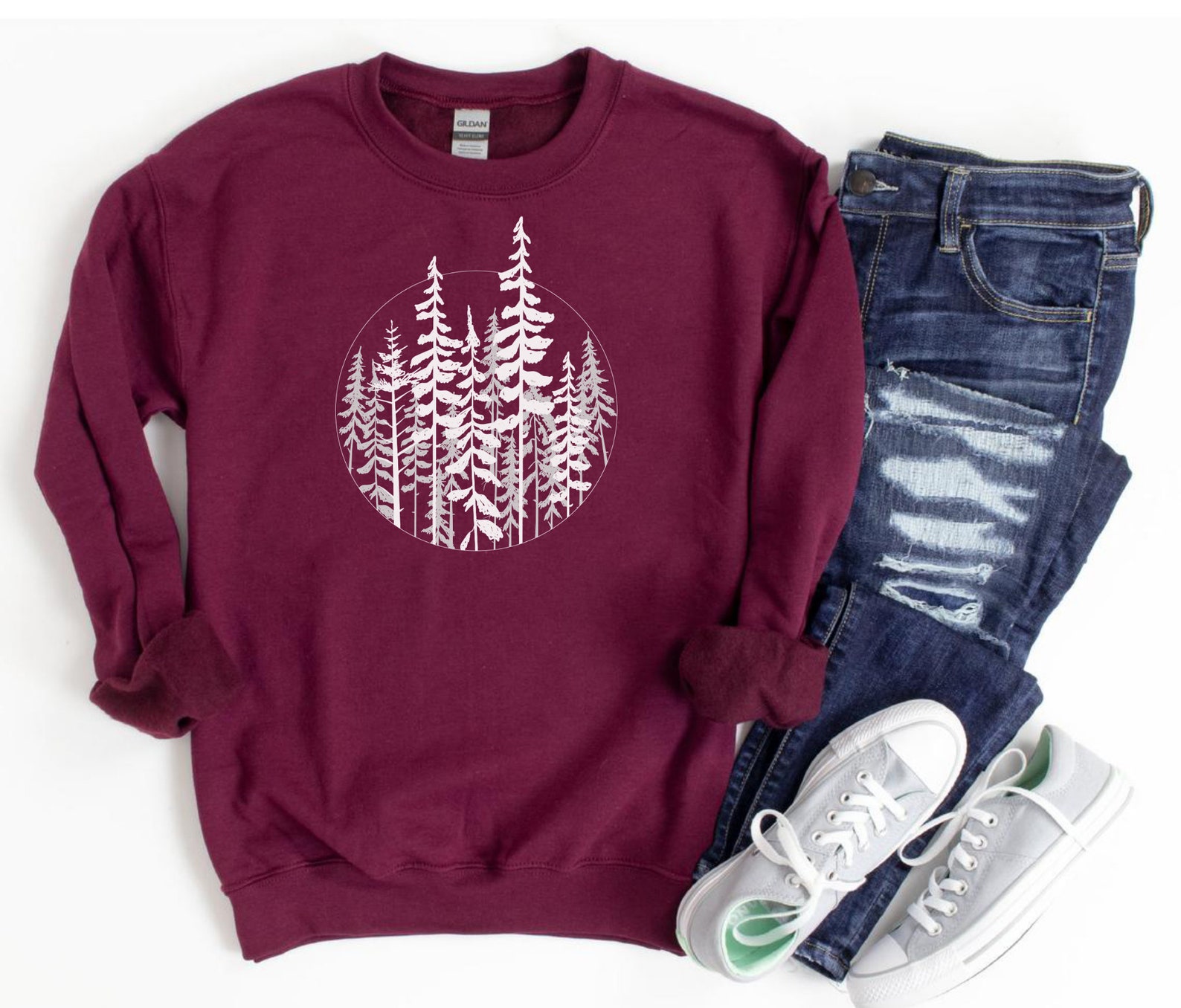 Skinny Pine Tree Sweatshirt Rustic Forest Sweater Adventure Etsy