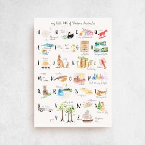 AUSTRALIAN Alphabet Druck - Western Australia thematisch, Spaß A bis Z Kind, Kinderzimmer Wandkunst, Montessori Spielzimmer Dekor, Babypartygeschenk