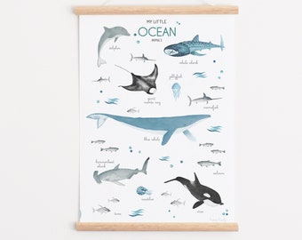 OCEAN - Kid and Nursery poster  "Little ocean", custom title, ocean animals, Personalised gift, nursery and kid art print, ABC poster