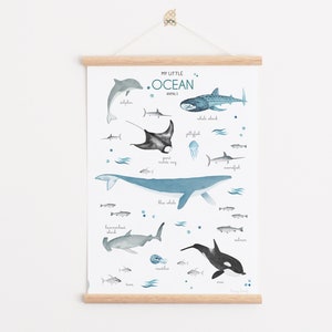 OCÉANO - Cartel para niños y guardería "Pequeño océano", título personalizado, animales del océano, regalo personalizado, impresión de arte infantil y infantil, cartel ABC