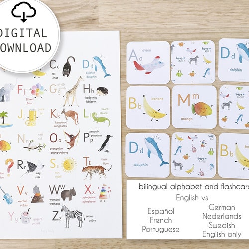 BILINGUAL Alphabet and Flashcards ABC Montessori Kids - Etsy