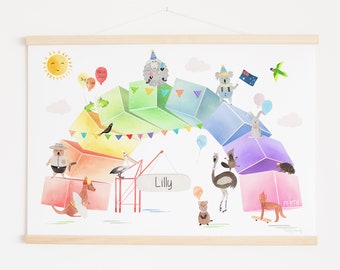 PERTH & FREMANTLE iconic rainbow container - Nursery art, Animal poster, Australian animal, kids art, kids illustration, Personalized gift