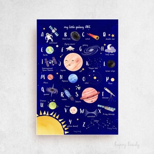 RAUM - Alphabet Kunstwerk handgemacht, individueller Titel, Weltraum Poster, Montessori Lernen, Kinderzimmer und Kind Kunstdruck, Sonnenfinsternis