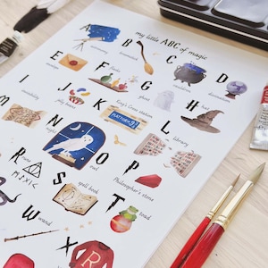 Magisches Alphabet - A bis Z der Magie, Harry Potter, Kinderzimmer Kunst, Geschenk, Wanddekor, Montessori-Lerne, Klassenzimmer-Dekor, Hexerei und Zauberei