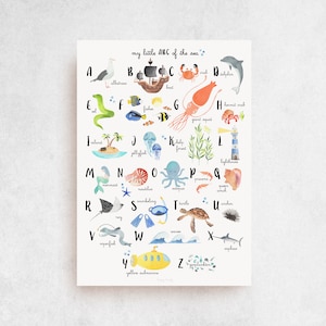OCEAN Alphabet "ABSea Alphabet" print, ABC Meer, Meerestiere, Kinderzimmer, Alphabet, Meeresdruck, Abenteuer, personalisiertes Geschenk, Wanddekor