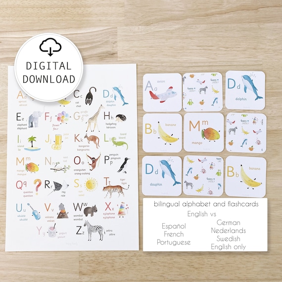 BILINGUAL Alphabet and Flashcards ABC Montessori Kids | Etsy