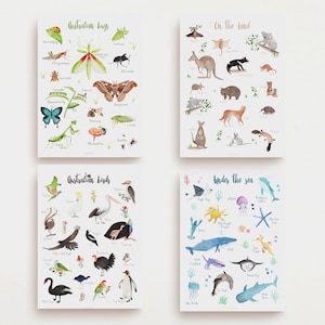 AUSTRALIA WILDLIFE Nursery set ! Sea, land, birds and bugs, little adventurer, personalised gift