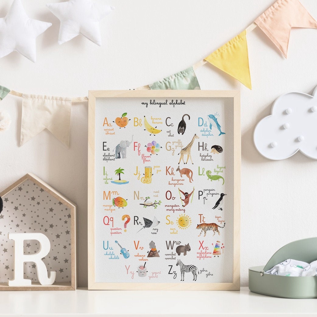 BILINGUAL Alphabet, nursery, Kids, language, Montessori, ABC poster, …