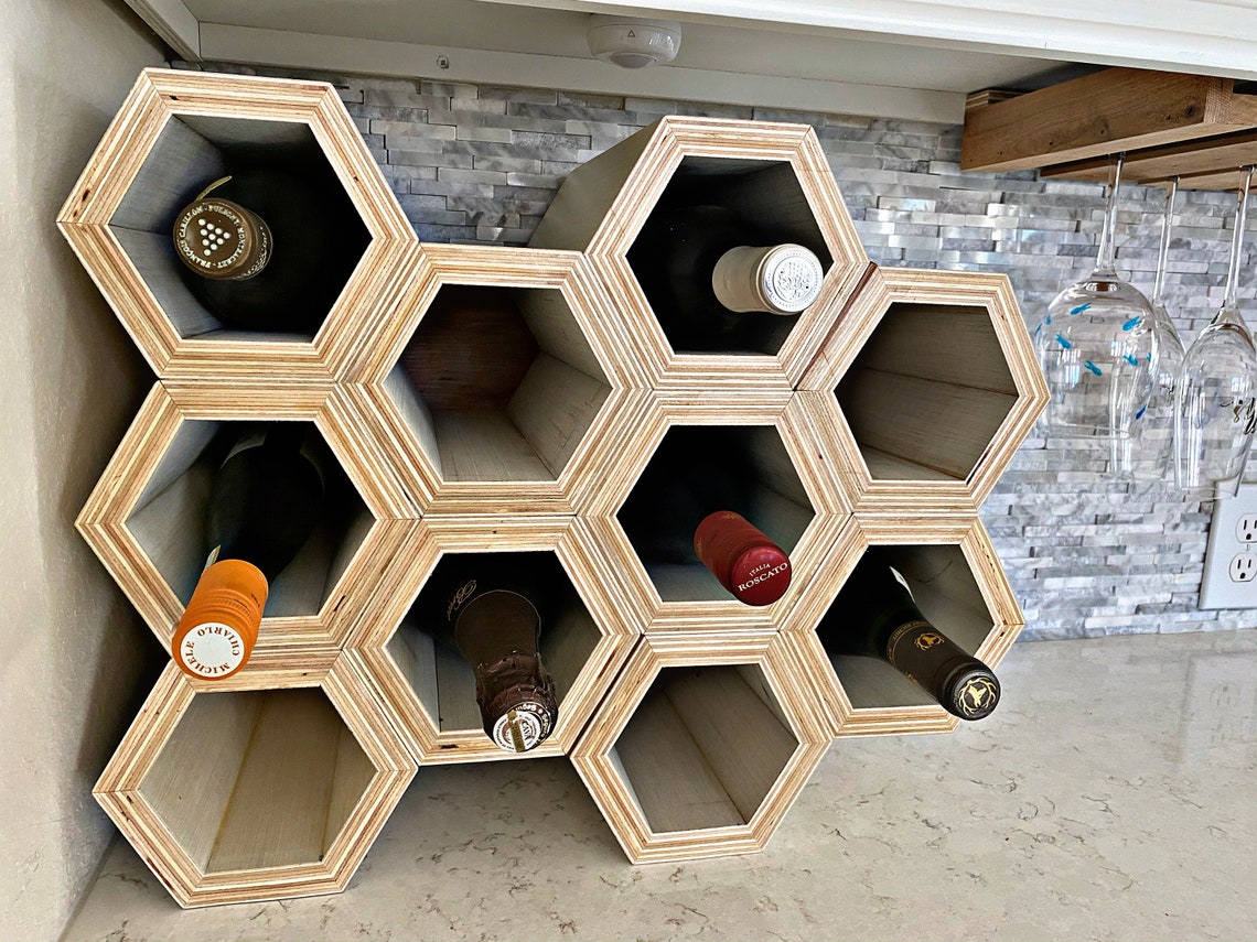 Modern Hexagon Wine Rack 10 Bottles Etsy