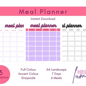 Weekly Meal Planner Printable - Meal tracker, Menu Planner, Digital Download, 6 Mahlzeiten pro Tag BONUS Shopping List