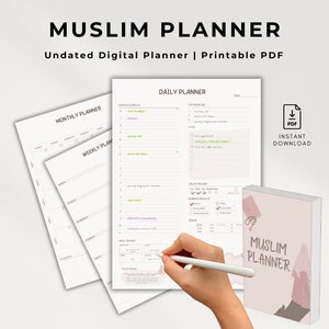 Moslimplanner Ongedateerde digitale dagelijkse islamitische planner Ongedateerde digitale kalender Ramadanplanner Islamitisch dagboek Deen-dagboek Afdrukbare PDF