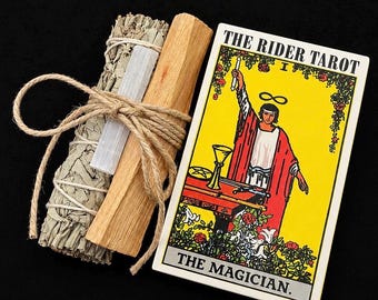 Rider Waite Tarot Deck & Energy Cleansing Bundle with Sage, Palo Santo, and Selenite