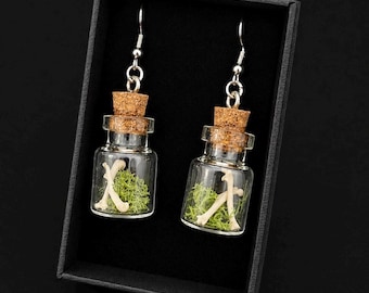 Oddity Jar Earrings With Bones & Moss