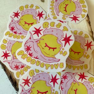 Sticker « Le repos est productif » - Sticker chat - Sticker escargot - Sticker inspirant - motivant - Santé mentale