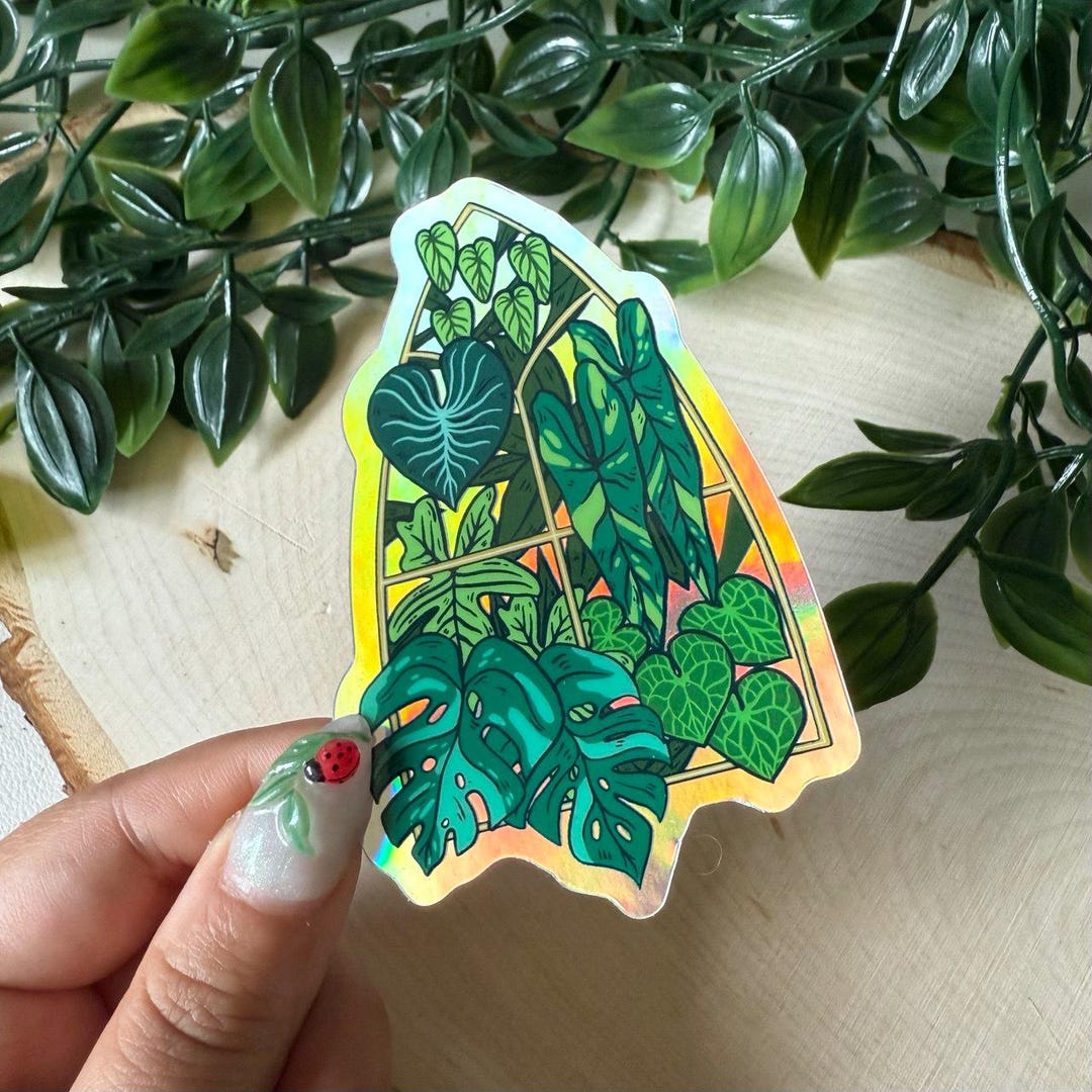 Virtual Plant Sticker Holographic Plant Window Vinyl Sticker - Plant Sticker - Holo Sticker ...