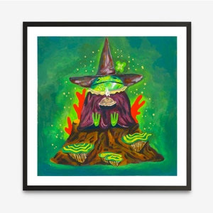 Frog Wizard Unframed Gouache Art Print - 8&quot;x8&quot; Art Print